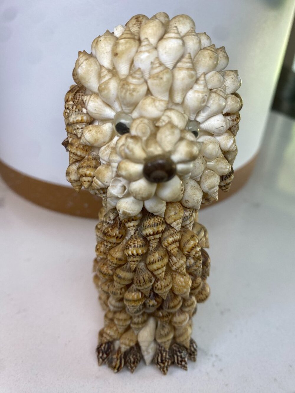 Vintage Handmade Seashell Poodle Dog Figurine Folk Art Coastal Nautical Decor